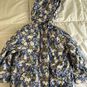 Mini Boden Blue and Pink Bunny Floral Kids Raincoat